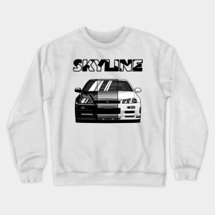 Nissan Skyline r34 GTR White Grey and Black, JDM Car Crewneck Sweatshirt